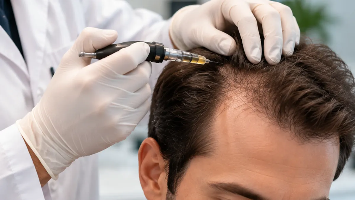 Combining Hair Transplant with Other Hair Loss Treatments Clinician performing a scalp injection as an example of a supportive hair loss treatment alongside hair transplantation