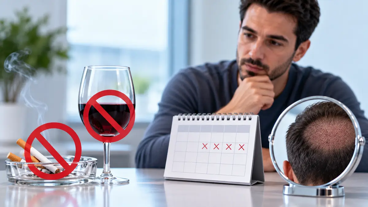 The Impact of Smoking and Alcohol on Hair Transplant Success Patient reviewing a calendar for avoiding smoking and alcohol around hair transplant surgery.